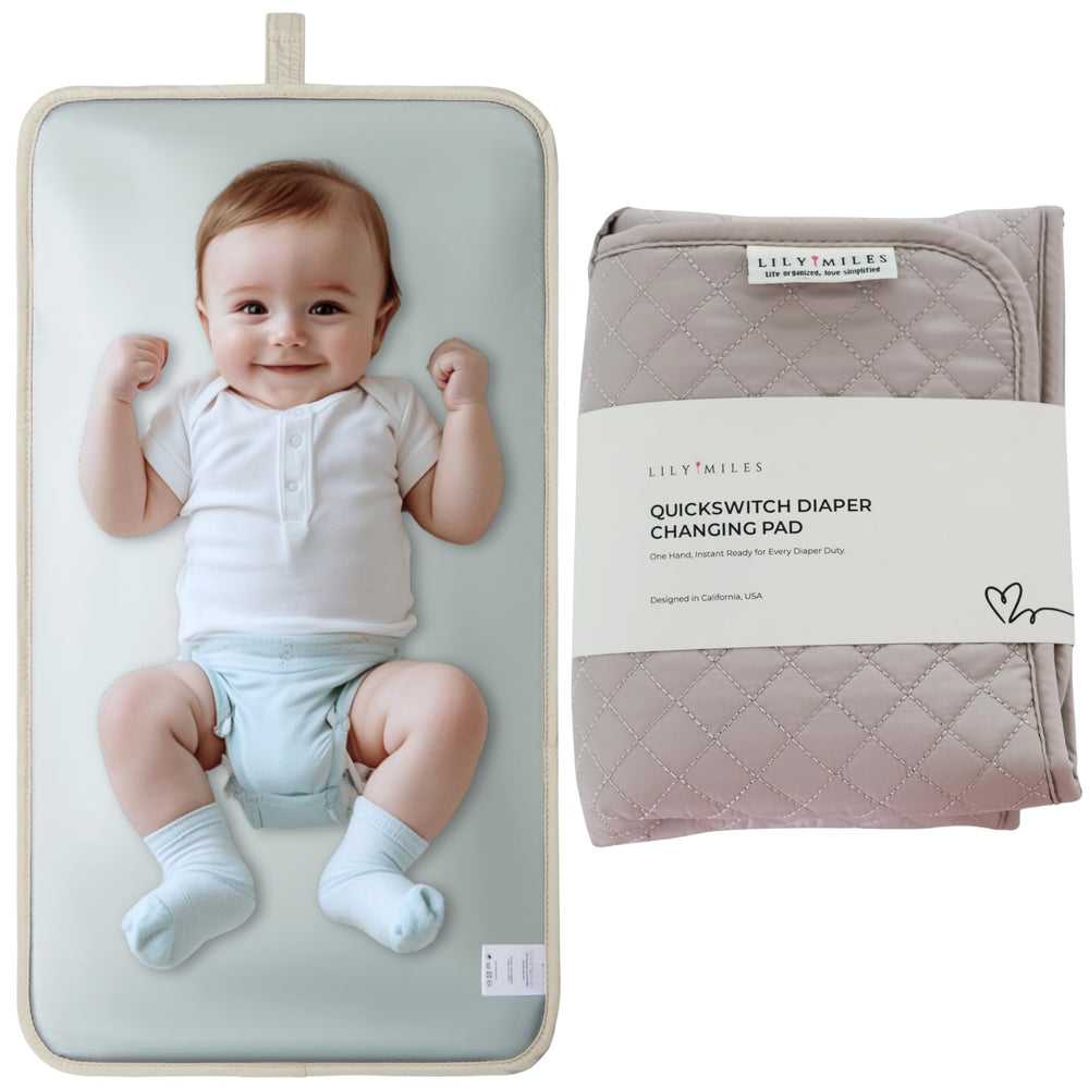 Lily Miles portable changing pad with magnetic latches enables easy one-handed changes.