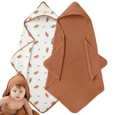LILY O LAUREL hooded muslin baby towel hood keeps tiny head warm after bath