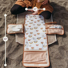 LilyMoon changing pad vegan leather and linen oxford detail adds premium style.