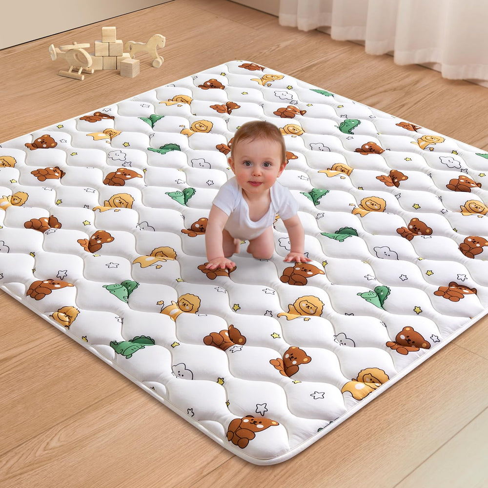 LILYVIBEBEARHAPPY baby play mat 59x59 inches, spacious surface for crawling and playtime.
