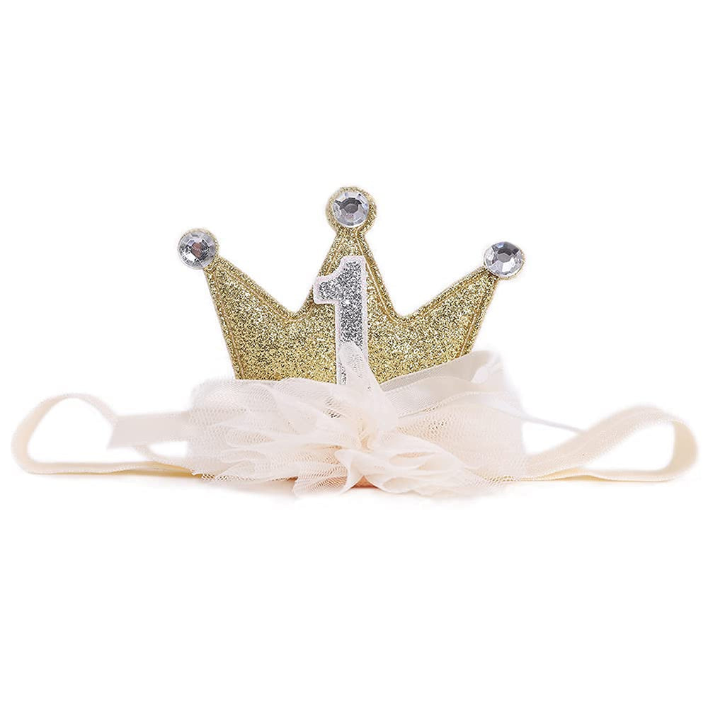 LINLULU birthday crown gold glitter for baby girls, ideal for photo moments.