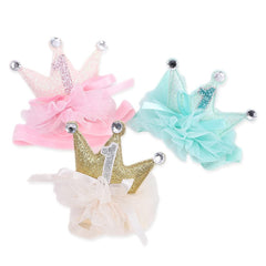 LINLULU pink glitter mini crown baby headband for festive smiles.