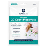 LinnieLou disposable placemats with adhesive for mess-free meals on the go.