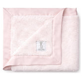 Little Giraffe Luxe soft blanket in pink with satin trim for cozy warmth on the go.
