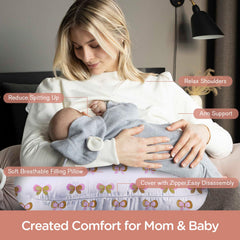 Wide, firm design of Little Grape Land nursing pillow provides stable feeding surface