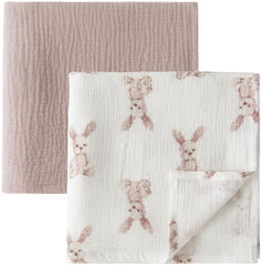 Little Jump bunny swaddle blanket close-up shows soft cotton texture