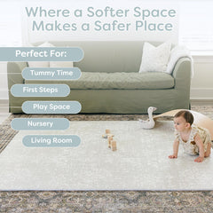 Modern design Eden play mat blends with nursery decor.