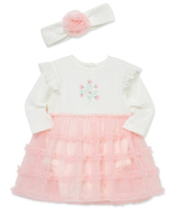 Little Me Blossoms tutu close-up shows soft fabric and fluttery layers.