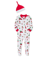 Little Me gender-neutral holiday pajamas suitable for family events.
