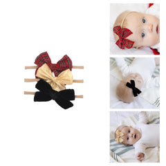 Little Poppy Co three hair bows on mini nylon headband for newborn comfort.