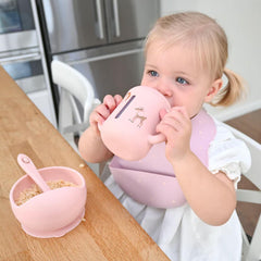 Little Rawr sippy cup featuring two easy-grip handles for tiny hands