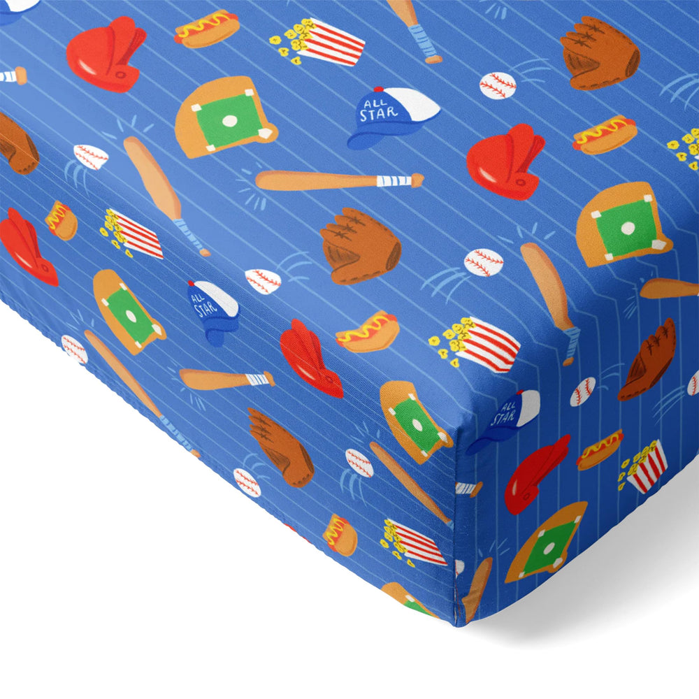 Little Sleepies blue all stars crib sheet, breathable viscose from bamboo for a cozy nursery.