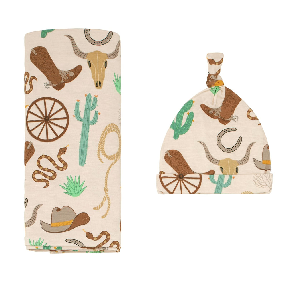 Little Sleepies Caramel Ready to Rodeo swaddle blanket in bamboo fabric for gentle newborn comfort.