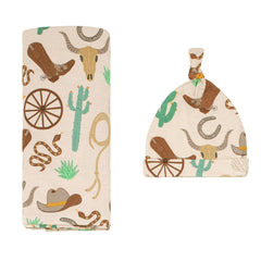 Little Sleepies Caramel Ready to Rodeo swaddle blanket in bamboo fabric for gentle newborn comfort.