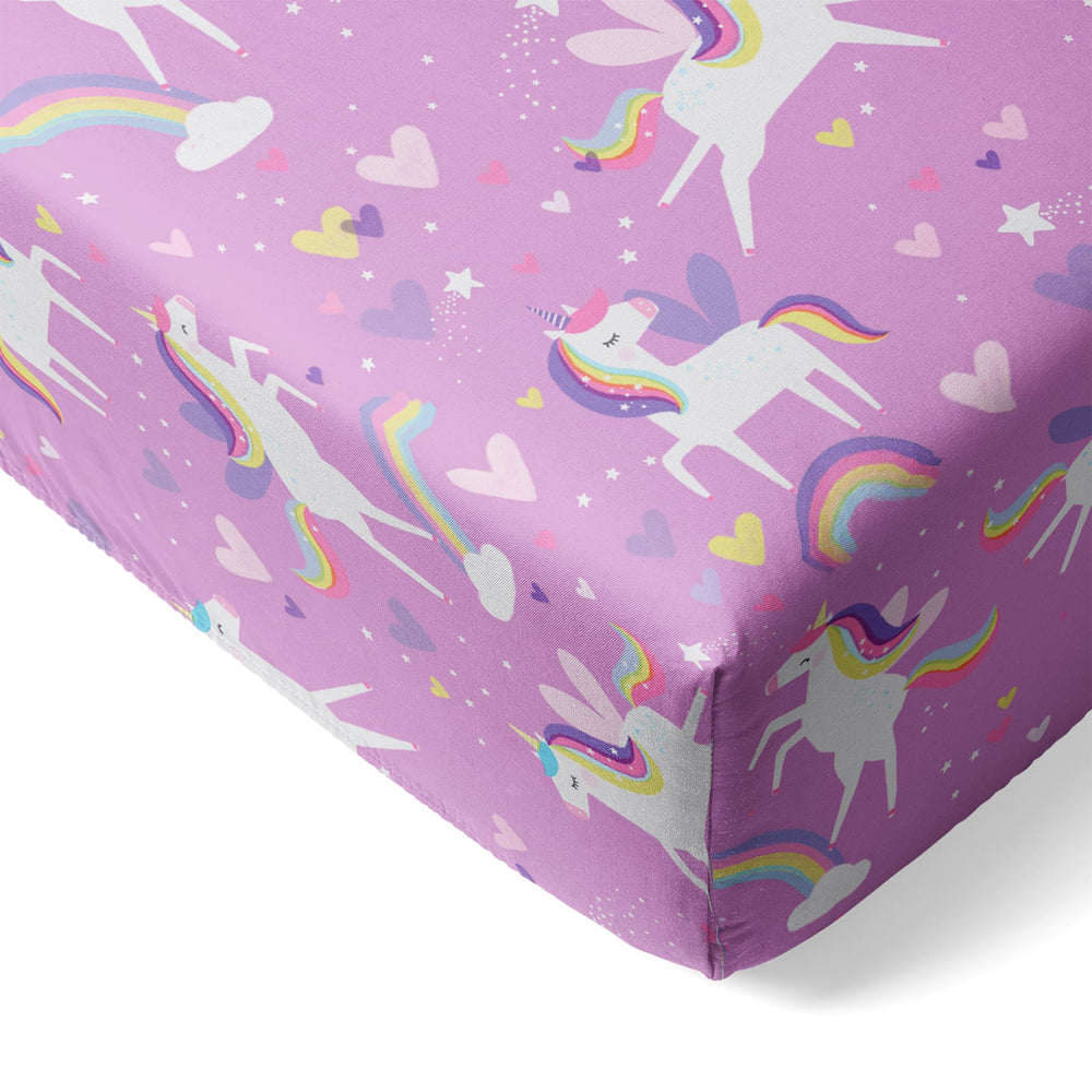 Little Sleepies Sienna Unicorns crib sheet with playful print for cozy nursery nights and durable stretch.