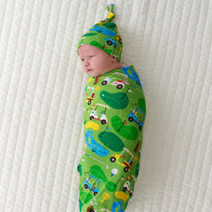 Little Sleepies swaddle fabric close-up shows soft viscose from bamboo, gentle on skin