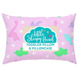Little Sleepy Head dinosaur pink pillow for toddlers with neck support.