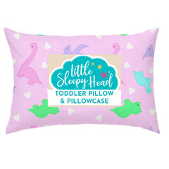 Little Sleepy Head dinosaur pink pillow for toddlers with neck support.