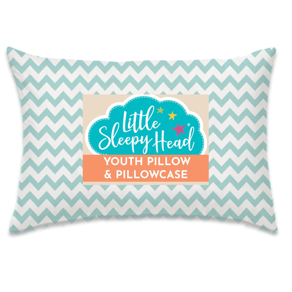 Little Sleepy Head youth pillow 16x22 with chevron teal for growing neck support