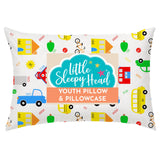 Little Sleepy Head youth pillow 16x22 with vibrant cover supports growing necks.