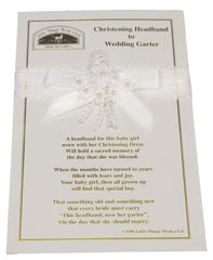 Little Things Mean A Lot christening headband with lace and pearls for a polished Christening gown