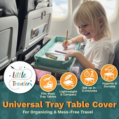 Little Traveler airplane tray cover secure fit with adjustable straps holds items steady