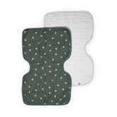 Little Unicorn burp cloths 2-pack in organic muslin cotton for gentle, highly absorbent protection.