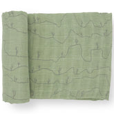 Little Unicorn Cactus Lines swaddle closeup shows soft cotton fabric for a gentle wrap