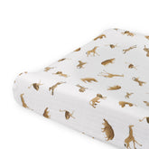 Little Unicorn changing pad cover in Animal Crackers pattern, soft muslin fabric for baby comfort and easy care