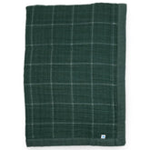 Little Unicorn Evergreen plaid muslin quilt closeup showing soft 100% cotton fabric