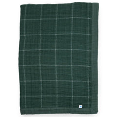 Little Unicorn Evergreen plaid muslin quilt closeup showing soft 100% cotton fabric