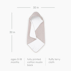 Little Unicorn hooded towel muslin backing detail shows full-color print and gentle support.