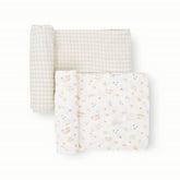 Little Unicorn rainbows two-pack swaddle blanket shows balanced stretch for secure swaddling
