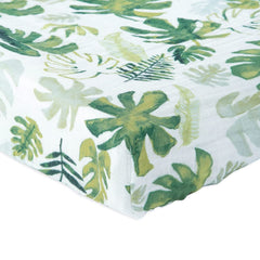 Little Unicorn premium changing pad cover tropical leaf pattern highlights breathable fabric for comfortable skin
