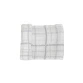 Little Unicorn Premium Cotton Swaddle Grey Plaid laid flat to show cotton muslin texture and pattern