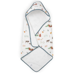 Little Unicorn premium infant hooded bath towel with farmyard print dries newborns gently
