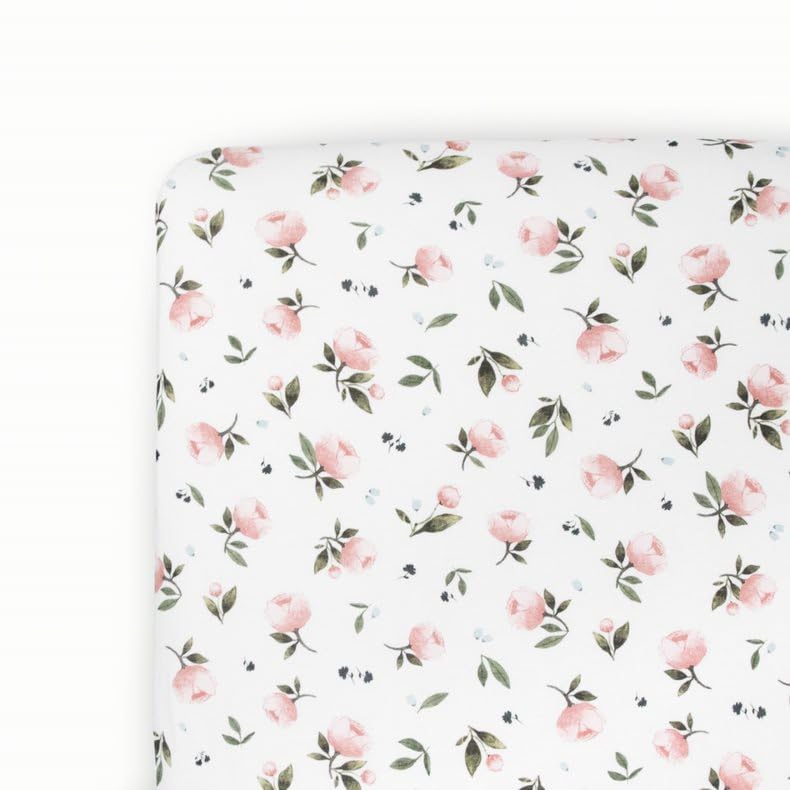 Little Unicorn stretch knit crib sheet in Watercolor Rose offers a soft, snug fit.