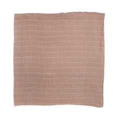 Little Unicorn Mauve Stripe swaddle on stroller cover for outdoor shade.