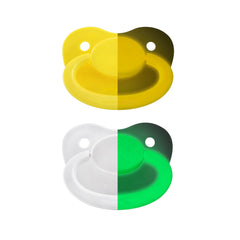 LittleForBig BigShield Gen-1 night glow shield pacifier in white and yellow for easy night finding.