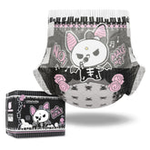 Littleforbig Goth Brat diaper with Bella art on landing zone for bold expressive bratting.
