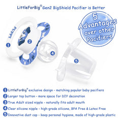 Littleforbig Little Blue Bigshield button detail highlighting easy DIY customization