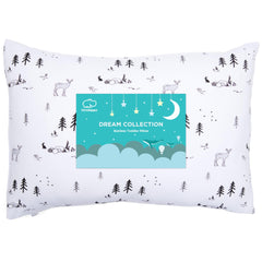 LittleHippo toddler pillow Woodland cover close-up shows breathable bamboo fabric.
