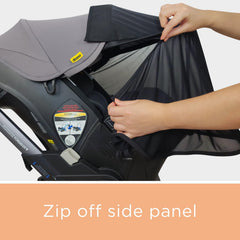 Liuliuby Doona Sunshade Extension magnetic attachment demonstrates quick securement to canopy