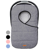 Liuliuby winter carseat cover in gray with weatherproof shell protects baby from wind and rain.
