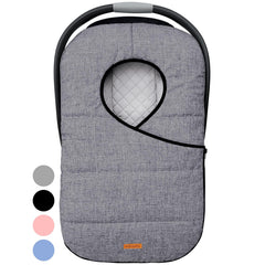 Liuliuby winter carseat cover in gray with weatherproof shell protects baby from wind and rain.