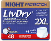 LivDry 2XL Overnight packaging shown for all-night protection