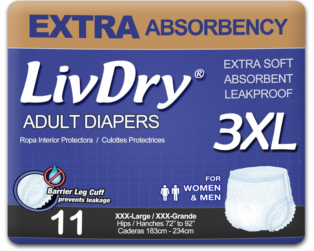 LivDry adult protective underwear with extra absorbent core for reliable protection.