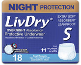 LivDry adult S overnight underwear with protective design for overnight protection and comfort