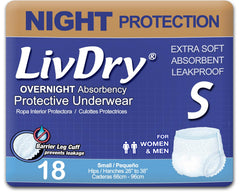 LivDry adult S overnight underwear with protective design for overnight protection and comfort