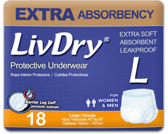 LivDry large 18-pack, front view, discreet daily protection.